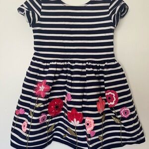 Gymboree Navy & White Striped Dress with Pink Floral Appliqué 3T